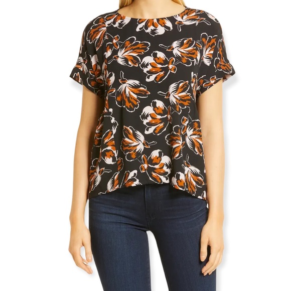 Madewell Tops - Madewell NWT Black Duskblossom Shirred Floral Short Sleeve Top Size Small